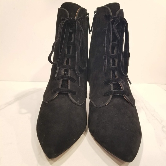 AD & Daughters Black Suede Lace Up Zip Ankle Boots Pointed Toe Heels Womens - Picture 2 of 11